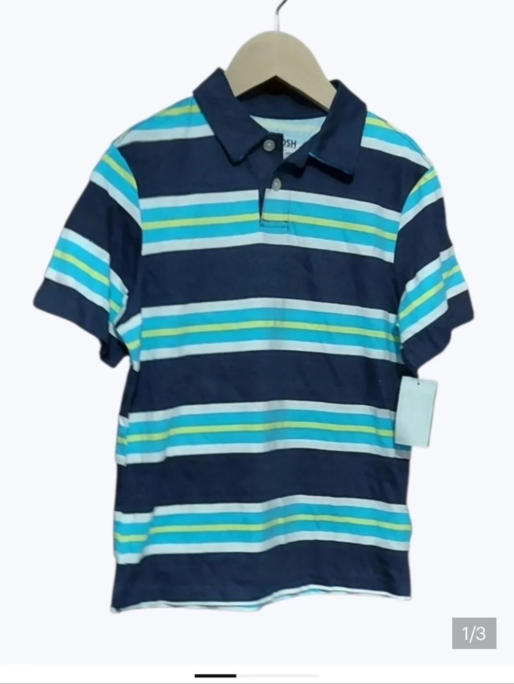 NWT OshKosh B'gosh Navy Striped Polo with Teal & Aqua Accents sz 7X